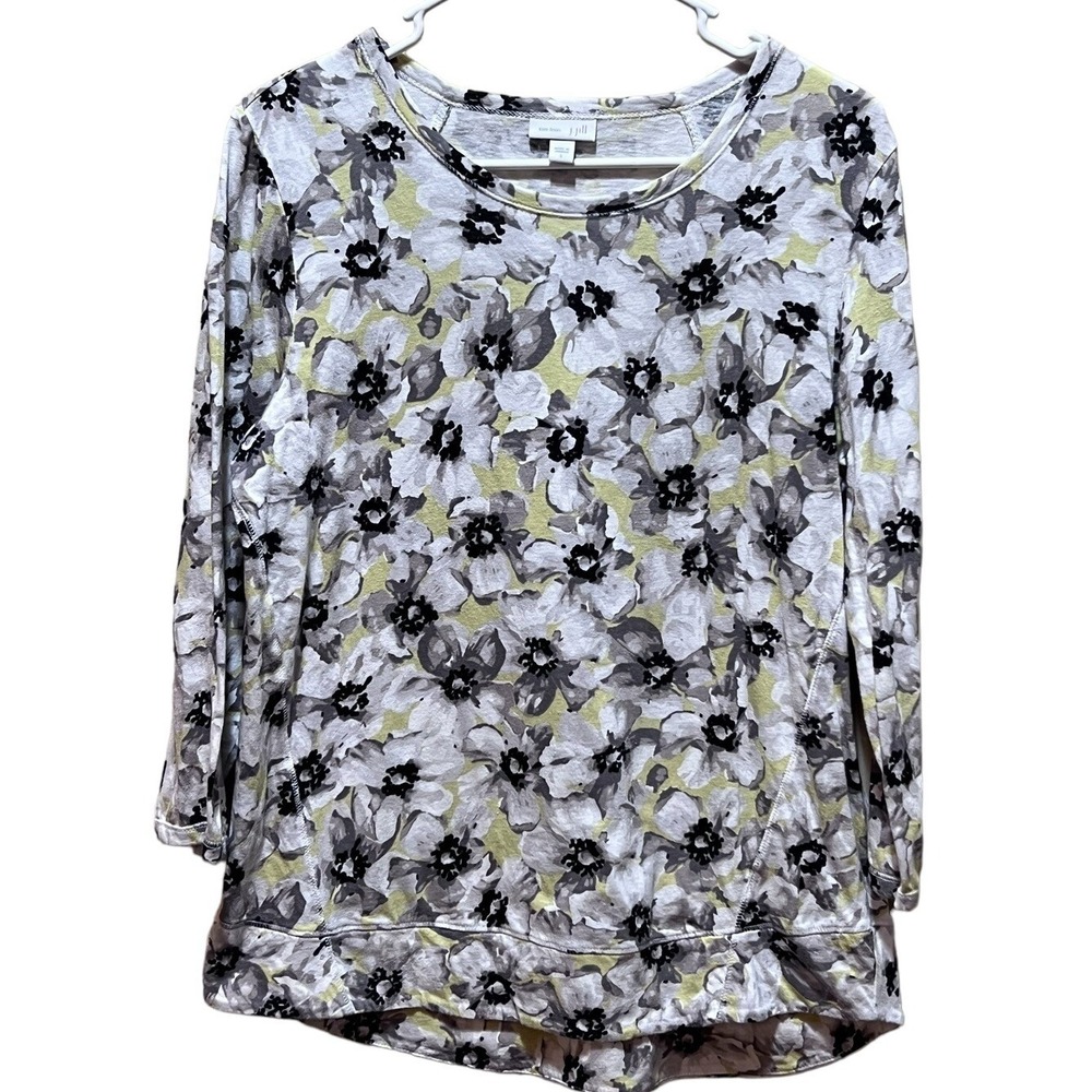 J.Jill Love Linen Floral 3/4 Sleeve Top Size S Stretch Knit Linen Blend EUC